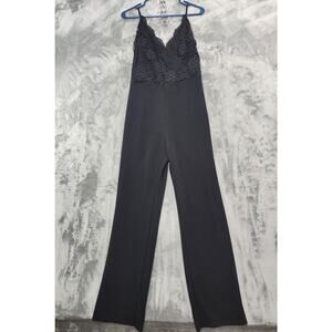 Love Tree Jumpsuit Womens L Black Sleeveless Lace Surplice Neck Spaghetti Straps